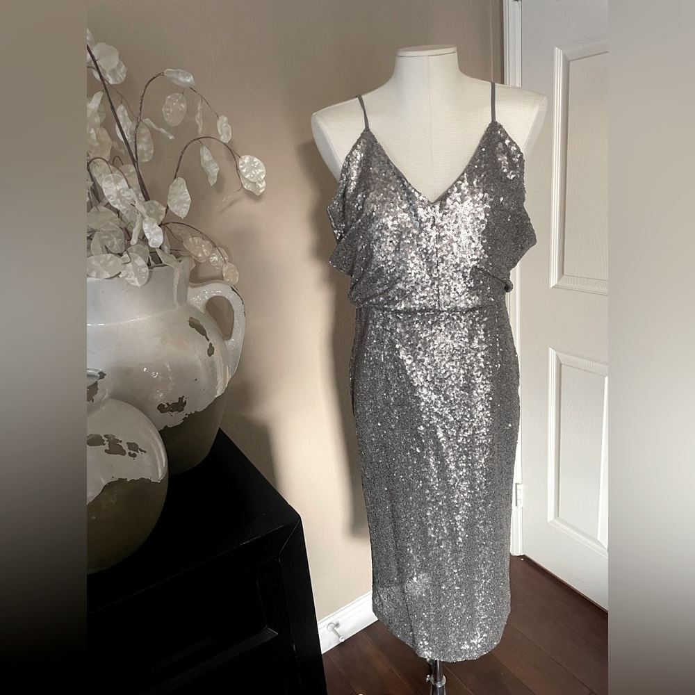 Dressy matte silver sequin dress